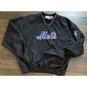 RareNew York Mets Windbreaker XXL Black Nike Center Swoosh Pullover MLB Baseball